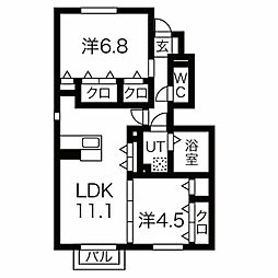 セジュール加佐B 2LDKの間取図画像