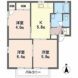 ベルフォーレB棟 3Kの間取図画像