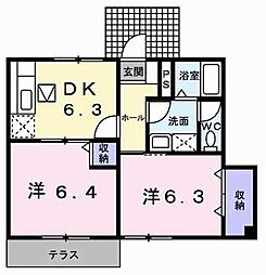 プリムヴェール2 2DKの間取図画像