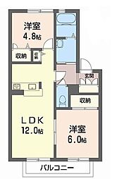 ディアス宮脇B棟 2LDKの間取図画像