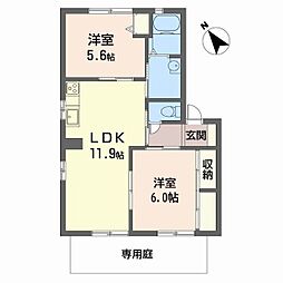ヴェルジュール別所D棟 2LDKの間取図画像