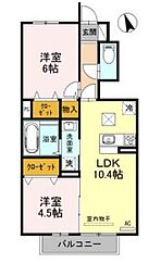 エスタシアA棟 2LDKの間取図画像