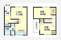 加古川ヤングハイツB 2LDKの間取図画像