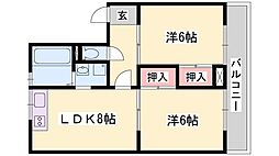 中村ハイツA棟 2DKの間取図画像