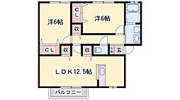 オークヒルズE棟 2LDKの間取図画像