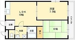 サニーハイム山氏浦A棟 2LDKの間取図画像