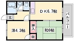 ノーブル御立 2DKの間取図画像
