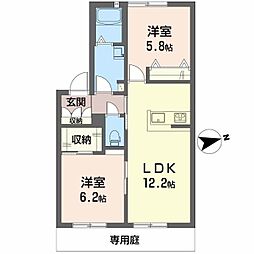 ディアス宮脇B棟 2LDKの間取図画像