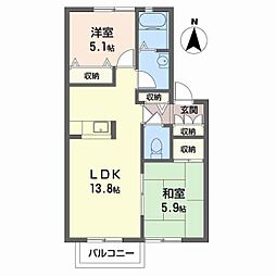 ディアス六百目B 2LDKの間取図画像