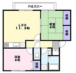 サンリジェールA棟 2LDKの間取図画像