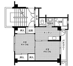 ビレッジハウス粟生2号棟 2Kの間取図画像