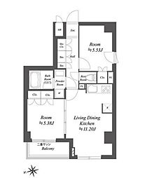 東京メトロ丸ノ内線 荻窪駅 徒歩16分の賃貸マンション 9階2LDKの間取り