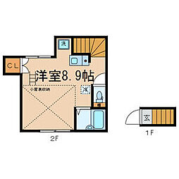 東急世田谷線 下高井戸駅 徒歩8分の賃貸アパート 2階ワンルームの間取り