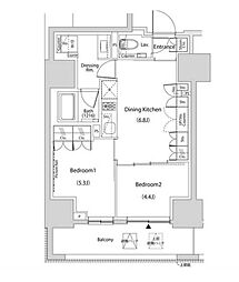 ザ・パークハビオ新中野 2DKの間取図画像