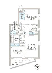 デュークハウス目黒 2LDKの間取図画像
