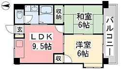 サニーフラット久米 5階2DKの間取り