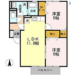 ボナール安岡 2LDKの間取図画像