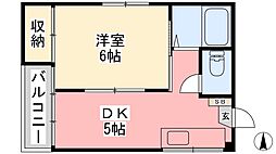 ベルネット大手町 1DKの間取図画像