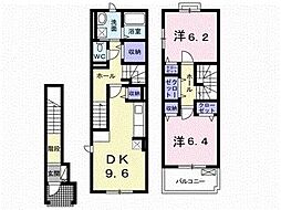 ニューカーサ・Ｓ　Ｂ 2階2DKの間取り
