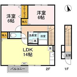 カンタベリ 2階2LDKの間取り