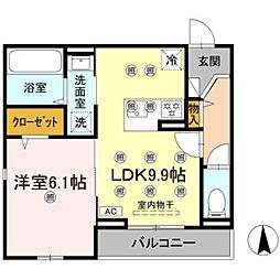 グレイス北持田 3階1LDKの間取り