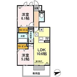 ラ　メール　A棟 1階2LDKの間取り