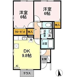 サニーコート朝生田C 2DKの間取図画像