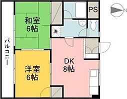 サザンキャッスル大野 2DKの間取図画像