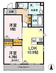 レーヴ・リボンYK 2LDKの間取図画像