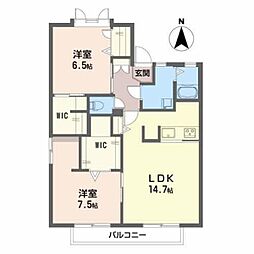 セフィラ中村A 2LDKの間取図画像