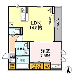 リナーシェ古川北 1LDKの間取図画像