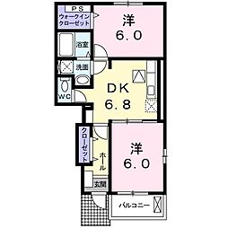 ウエストエアリーB 2DKの間取図画像