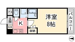 エコール久米 1Kの間取図画像