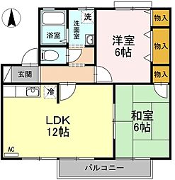 カーサフォンテーヌB 2LDKの間取図画像