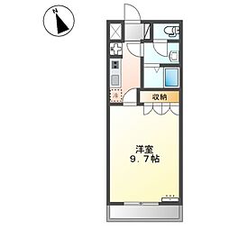 プランドール・カネキB 1Kの間取図画像