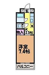 カーサグラン桑原 1Kの間取図画像