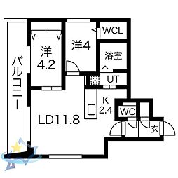 札幌市営南北線 中島公園駅 徒歩15分の賃貸マンション 5階2LDKの間取り