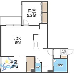 札幌市営東西線 琴似駅 徒歩6分の賃貸マンション 4階2LDKの間取り