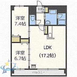 札幌市電2系統 西線11条駅 徒歩2分の賃貸マンション 1階2LDKの間取り
