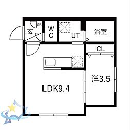 JR函館本線 桑園駅 徒歩5分の賃貸マンション 4階1LDKの間取り