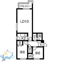 ダイアナ南山鼻ヒルズ2B 2LDKの間取図画像