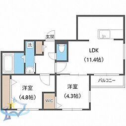 ビッグレジデンス中島公園 2LDKの間取図画像