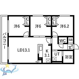 札幌市中央区南十五条西6丁目マンション 3LDKの間取図画像