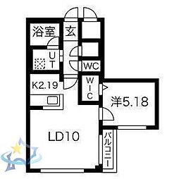コローレサウスエイト 1LDKの間取図画像