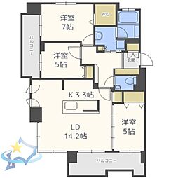 クリオ円山鳥居前 3LDKの間取図画像