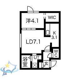 Porte・bonheurNishisen6jo 1LDKの間取図画像
