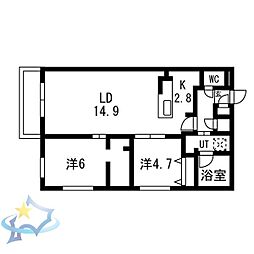 札幌市中央区南十五条西8丁目マンション 2LDKの間取図画像