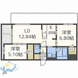 ヴィアラ山の手77 2LDKの間取図画像
