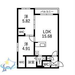 札幌市西区二十四軒三条3丁目マンション 2LDKの間取図画像
