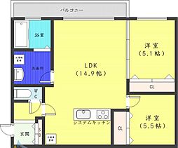 札幌市営南北線 中島公園駅 徒歩7分の賃貸マンション 1階2LDKの間取り